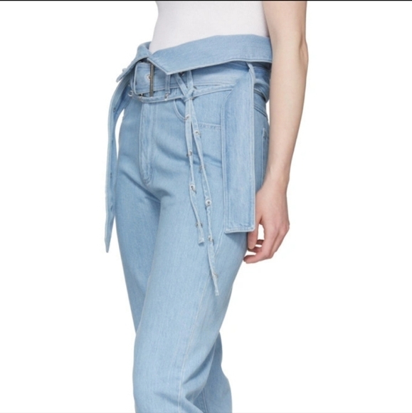 Marques Almeida Blue Denim Crossover Belted Buckle Jeans Designer Grunge Boho 6 - Picture 3 of 14